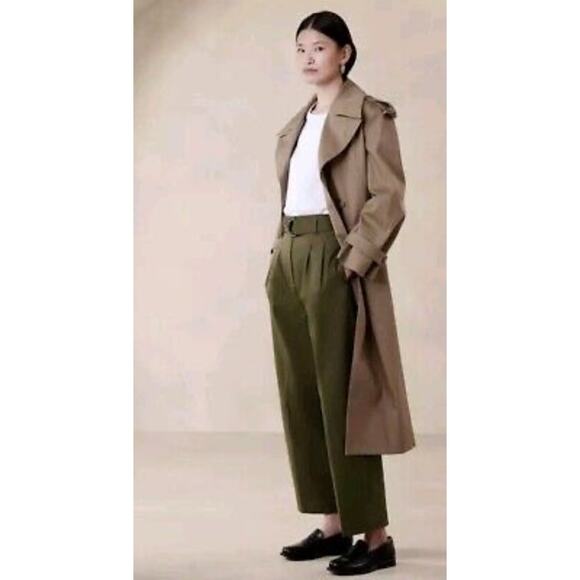 Banana Republic Cruz Pleated Wide Leg Chino Trousers Spiced Olive Green Size 14 - Picture 2 of 9